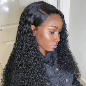 Home center wig 13x4 jerry curly lace front wig natural black remy hair