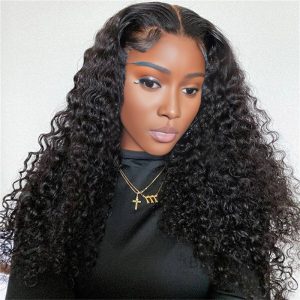 Home center wig 13x4 deep wave lace front wig natural black remy hair